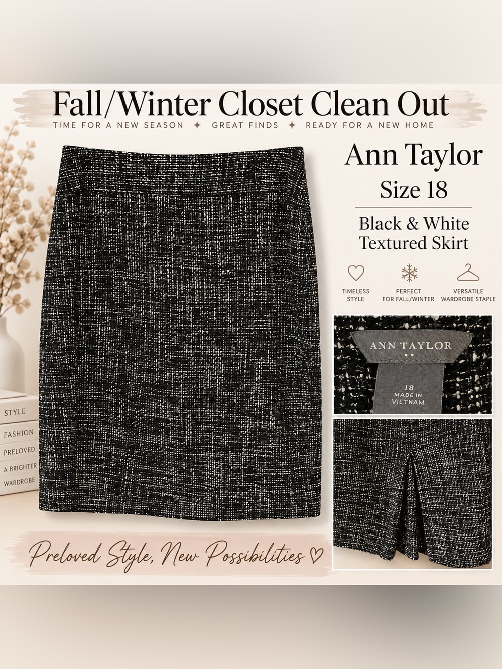 Ann Taylor Black & White Tweed-Effect Pencil Skirt
